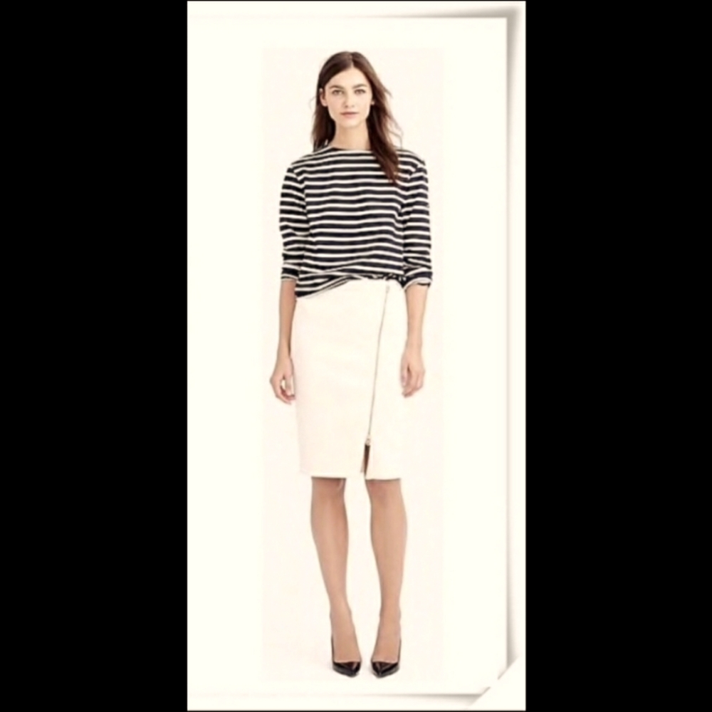 J. Crew asymmetrical zipper pencil skirt 12T ivory